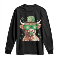 Funny St Patrick's Day Highland Cow Shamrock Long Sleeve Shirt