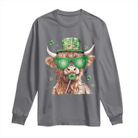 Funny St Patrick's Day Highland Cow Shamrock Long Sleeve Shirt