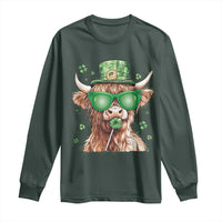 Funny St Patrick's Day Highland Cow Shamrock Long Sleeve Shirt