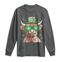 Funny St Patrick's Day Highland Cow Shamrock Long Sleeve Shirt
