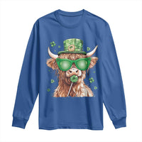 Funny St Patrick's Day Highland Cow Shamrock Long Sleeve Shirt