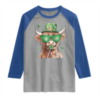 Funny St Patrick's Day Highland Cow Shamrock Raglan Shirt