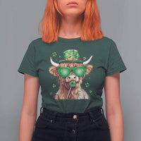 Funny St Patrick's Day Highland Cow Shamrock T Shirt For Women