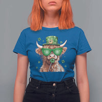 Funny St Patrick's Day Highland Cow Shamrock T Shirt For Women