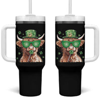 Funny St Patrick's Day Highland Cow Shamrock Tumbler With Handle