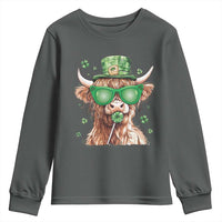 Funny St Patrick's Day Highland Cow Shamrock Youth Sweatshirt