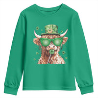 Funny St Patrick's Day Highland Cow Shamrock Youth Sweatshirt