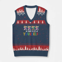 Funny Autism Awareness Dare To Be Yourself V-Neck Knit Sweater Vest Dabbing Unicorn