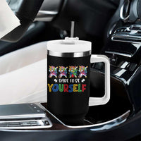 Funny Autism Awareness Dare To Be Yourself Tumbler With Handle Dabbing Unicorn