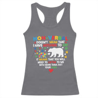 Autism Awareness Racerback Tank Top Non Verbal Doesn't Mean That I Have Nothing To Say Puzzle Bear