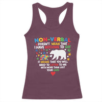 Autism Awareness Racerback Tank Top Non Verbal Doesn't Mean That I Have Nothing To Say Puzzle Bear