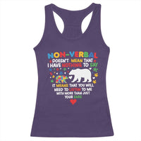 Autism Awareness Racerback Tank Top Non Verbal Doesn't Mean That I Have Nothing To Say Puzzle Bear