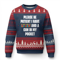 Funny Please Be Patient I Have Autism And A Gun In My Pocket Ugly Christmas Sweater Autism Awareness