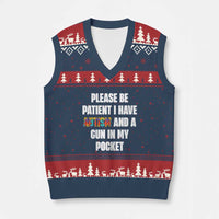 Funny Please Be Patient I Have Autism And A Gun In My Pocket V-Neck Knit Sweater Vest Autism Awareness