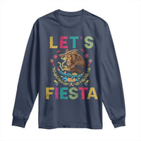 Funny Cinco De Mayo Long Sleeve Shirt Let's Fiesta Golden Eagle Mexico Flag