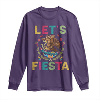 Funny Cinco De Mayo Long Sleeve Shirt Let's Fiesta Golden Eagle Mexico Flag