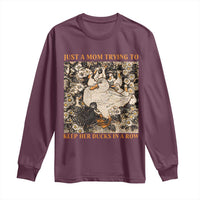 Just A Mom Trying To Keep Her Ducks In A Row Long Sleeve Shirt Funny Duck Mom