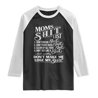 Mom Shit List Raglan Shirt Funny Mom Life Sarcastic Mothers Day