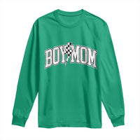 Boy Mom Lightning Bolt Checkered Varsity Son Mama Long Sleeve Shirt