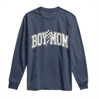 Boy Mom Lightning Bolt Checkered Varsity Son Mama Long Sleeve Shirt