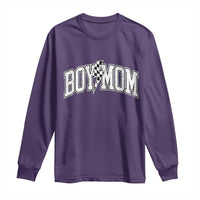 Boy Mom Lightning Bolt Checkered Varsity Son Mama Long Sleeve Shirt