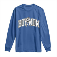 Boy Mom Lightning Bolt Checkered Varsity Son Mama Long Sleeve Shirt