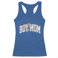Boy Mom Lightning Bolt Checkered Varsity Son Mama Racerback Tank Top