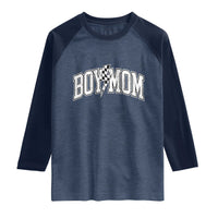 Boy Mom Lightning Bolt Checkered Varsity Son Mama Raglan Shirt
