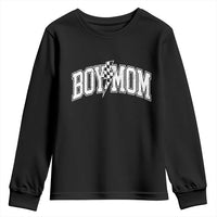 Boy Mom Lightning Bolt Checkered Varsity Son Mama Youth Sweatshirt