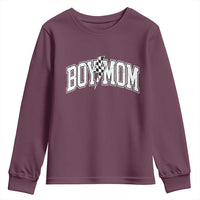 Boy Mom Lightning Bolt Checkered Varsity Son Mama Youth Sweatshirt