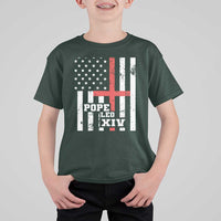 Pope Leo XIV T Shirt For Kid First American Pope Catholic Religious Cross American Flag