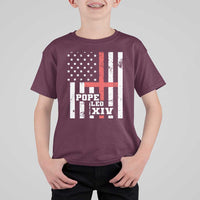 Pope Leo XIV T Shirt For Kid First American Pope Catholic Religious Cross American Flag