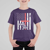 Pope Leo XIV T Shirt For Kid First American Pope Catholic Religious Cross American Flag