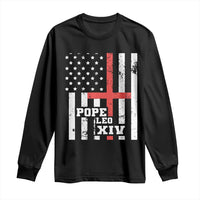 Pope Leo XIV Long Sleeve Shirt First American Pope Catholic Religious Cross American Flag