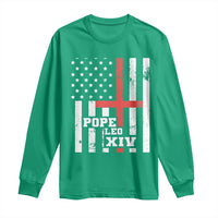 Pope Leo XIV Long Sleeve Shirt First American Pope Catholic Religious Cross American Flag