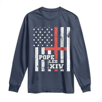 Pope Leo XIV Long Sleeve Shirt First American Pope Catholic Religious Cross American Flag