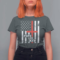 Pope Leo XIV T Shirt For Women First American Pope Catholic Religious Cross American Flag