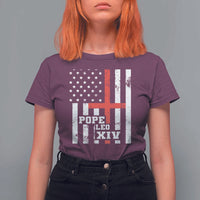 Pope Leo XIV T Shirt For Women First American Pope Catholic Religious Cross American Flag