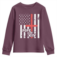 Pope Leo XIV Youth Sweatshirt First American Pope Catholic Religious Cross American Flag