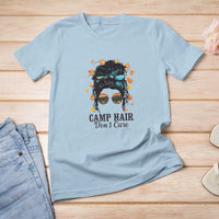 Funny Camping Lover T Shirt For Women Camp Hair Don't Care Messy Bun Camper - Wonder Print Shop
