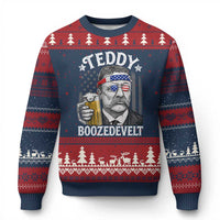 Teddy Boozedevelt Theodore Roosevelt 4th of July Ugly Christmas Sweater Funny Beer Drinking Vintage American Flag