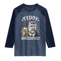 Teddy Boozedevelt Theodore Roosevelt 4th of July Raglan Shirt Funny Beer Drinking Vintage American Flag