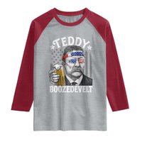 Teddy Boozedevelt Theodore Roosevelt 4th of July Raglan Shirt Funny Beer Drinking Vintage American Flag