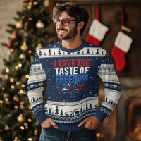 I Love The Taste Of Freedom Funny 4th of July Couple Matching Ugly Christmas Sweater US Fireworks
