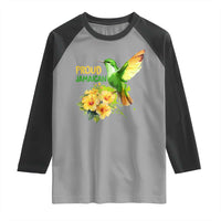Proud Jamaican Raglan Shirt Jamaica Flag Hummingbird Hibiscus - Wonder Print Shop