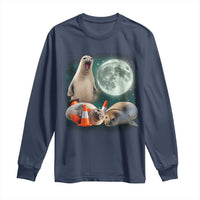 Funny Neil The Seal Howling at Moon 90s Retro Long Sleeve Shirt