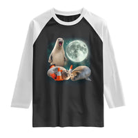 Funny Neil The Seal Howling at Moon 90s Retro Raglan Shirt