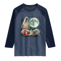 Funny Neil The Seal Howling at Moon 90s Retro Raglan Shirt