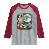 Funny Neil The Seal Howling at Moon 90s Retro Raglan Shirt