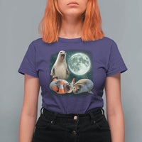 Funny Neil The Seal Howling at Moon 90s Retro T Shirt For Women